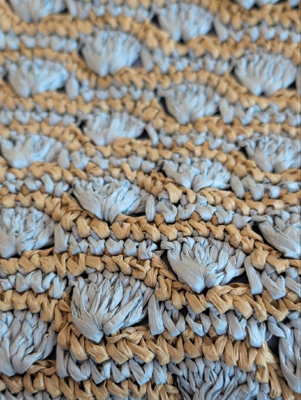 Woven Shoulder Bucket Bag in Natural and Light Blue - Picture 2 of 7